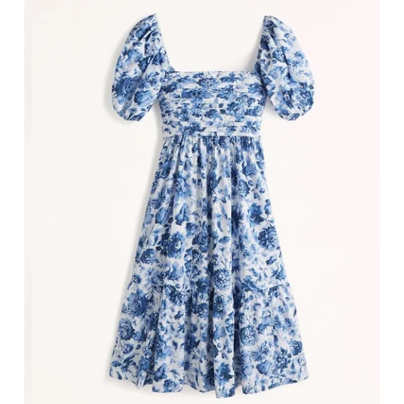 Abercrombie & Fitch Dresses & Skirts - Abercrombie & Fitch Ruched Puff Sleeve Poplin Midi Dress XL